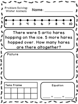 Preview of Winter Animals Addition & Subtraction Word Problems (Kindergarten/First)