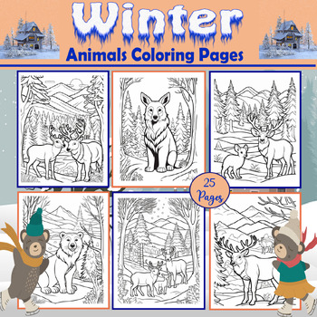 Winter digital paper - winter, bear, snowman, snowflake scrapbook patterns