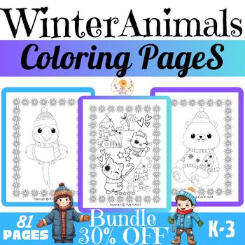Preview of Winter Animals Coloring Pages Bundle | January Animal Coloring Sheets.