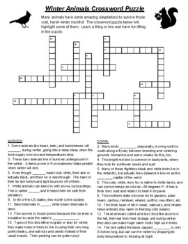 Winter Animals Crossword Puzzle by Melissa's Math Science and Fun