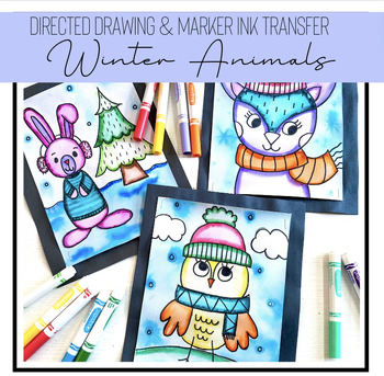 Preview of Winter Animals Directed Drawing Watercolor Project | Writing | Owl Fox Bunny Art