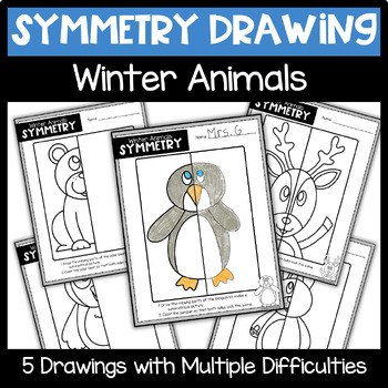 Preview of Line of Symmetry Activity | Winter Math Centers | Symmetry Art | Art Worksheet