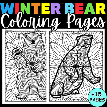 Preview of Winter Animals Mandala Coloring Pages - Mindful Bear Winter Activities Sheets