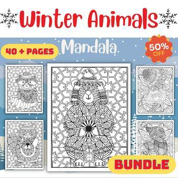 Preview of Winter Animals Mandala Coloring Pages sheets - Fun December January Activities