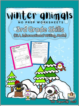 Preview of Winter Animals No Prep Worksheets (ELA and Math) 3rd Grade