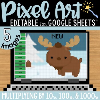 Preview of Winter Animals Pixel Art Math for New Year's: Multiplying by Tens and Hundreds