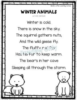 Winter Animals Poem - Arctic Animals by Little Learning Corner | TPT