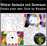 Winter Animals and Snowman Create your own Color by Number