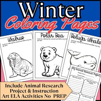 Preview of Arctic Animal Writing, Coloring Pages, and Animal Research Project, PreK to 4th