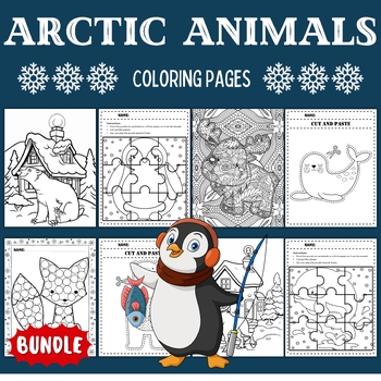Preview of Winter Arctic Animals Coloring Pages Sheets - Fun Winter Activities BUNDLE