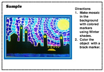 Preview of Winter Art Activitiy, Winter Silhouette Mosaic Art Project, Coloring Pages