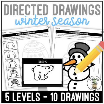 Preview of Winter Art Directed Drawing Worksheets