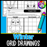 Winter Art Grid Drawings, Art Activity Worksheets, 1st to 