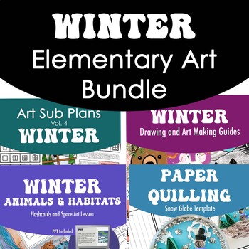 Preview of Winter Art Lesson Bundle for Elementary Teachers and Art Sub Drawing Guides