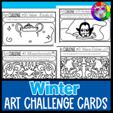Winter Art Lesson Challenge Cards, 40 Drawing Prompts and 