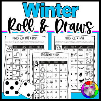 Preview of Winter Art Lessons, Roll and Draw Activities and Directed Drawings