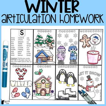 Preview of Winter Articulation Homework for Speech Therapy