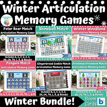 Preview of Winter Articulation Matching Memory Games Boom Card Bundle for Speech Therapy
