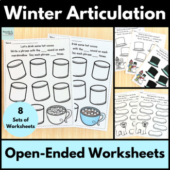 Preview of Winter Articulation Open Ended Worksheets for Speech Therapy