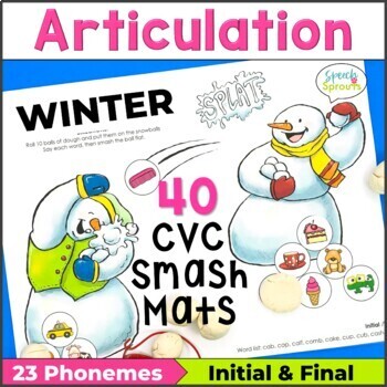 Preview of Winter Articulation Activities Speech Therapy Snowman CVC Words with Pictures