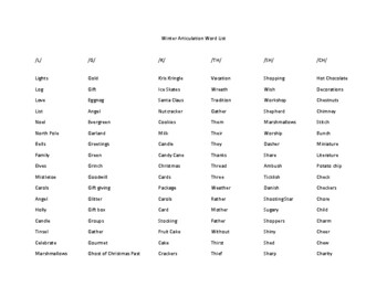 Preview of Winter Articulation Word List