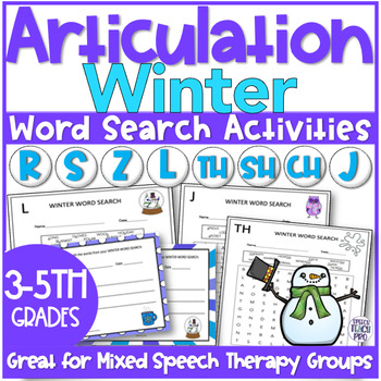 Preview of Winter Articulation Word Search Activities | R S Z SH CH J TH L