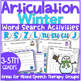 Winter Articulation Word Search Activities | R S Z SH CH J TH L