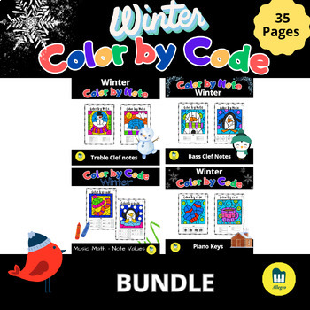 Preview of Winter BUNDLE - Color by code - Music worksheets