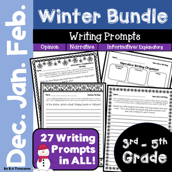Preview of Winter BUNDLE Writing Prompts: Opinion, Narrative, Informative | 3rd -5th Grade