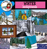 Winter Backgrounds Clip Art- Color and B&W