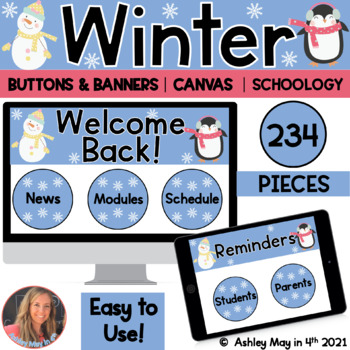 Preview of Winter Banners Buttons BUNDLE Canvas Schoology Google Sites™