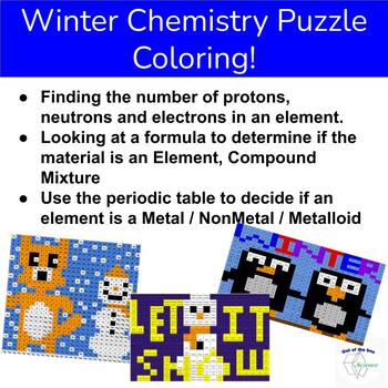 Preview of Winter Beginner Chemistry Puzzles - ID elements,  element vs. compounds, metals