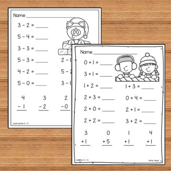 winter beginning addition and subtraction worksheets