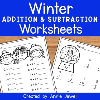 Preview of Winter Beginning Addition and Subtraction Worksheets Kindergarten & 1st Grade