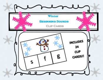 Preview of Winter Beginning Sounds Clip Cards