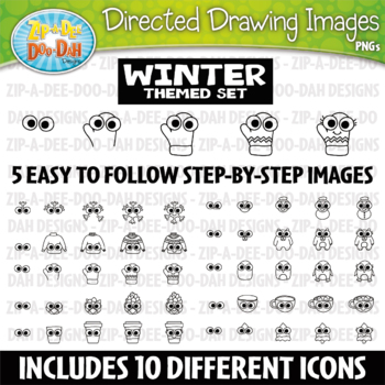 Preview of Winter Big Eyes Directed Drawing Images Clipart Set {Zip-A-Dee-Doo-Dah Designs}