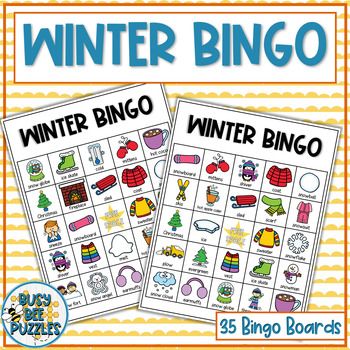 Winter Bingo Game - 35 Unique Bingo Cards Included by Busy Bee Puzzles