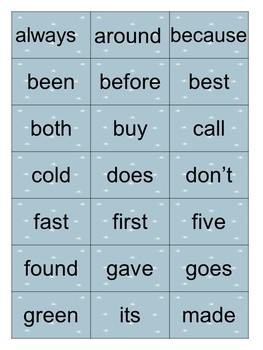 Winter Bingo High Frequency Words Game (dolch 2nd Grade) 