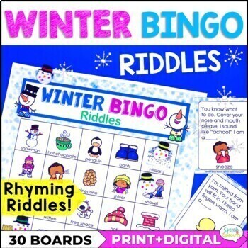 Preview of Winter Bingo Riddles Game Speech Therapy ELA Winter Inferencing Activities