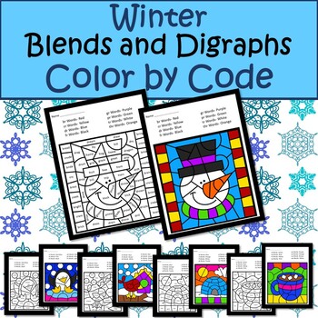 Preview of Winter Blends and Digraphs Color by Code ELA Activity