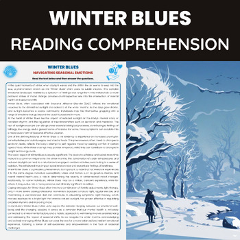 Preview of Winter Blues Reading Comprehension Worksheet | Seasonal Affective Disorder