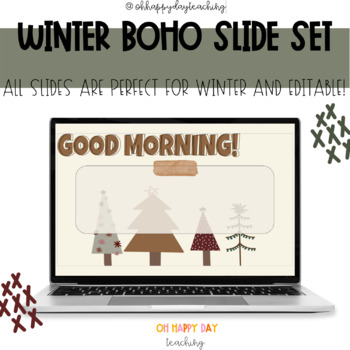Preview of Winter Boho Slide Templates | Winter Editable Google Slides | Winter Agenda