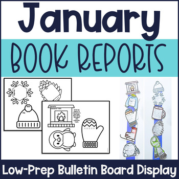 Preview of January Book Report Craft Low Prep Winter Bulletin Board Nonfiction Fiction