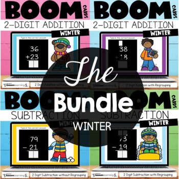 Preview of Winter Boom Cards™ 2 Digit Addition & Subtraction with and w/out Regrouping