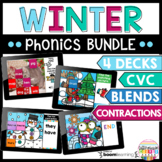 Winter Boom Cards Phonics Bundle Short Vowels, Digraphs, F