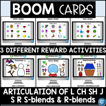 Preview of Winter Boom Cards Speech Therapy Articulation L CH SH J S R & Blends