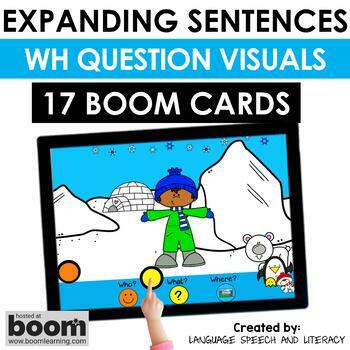 Preview of Winter Boom Cards Speech Therapy - WH Questions - He She They - GIF Verbs