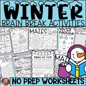 Preview of Winter Brain Break Activities and NO PREP Coloring Worksheets
