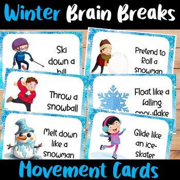 Preview of Winter Brain Breaks Movement Cards, Winter Gross Motor activity, Fun Friday