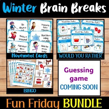Preview of Winter Brain Breaks, Winter BINGO, Movement cards, Winter games | Fun Fridays
